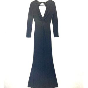 Vintage Y2K Privy Long Sleeve Sparkly Evening‎ Gown Medium Black Dress Cut Out